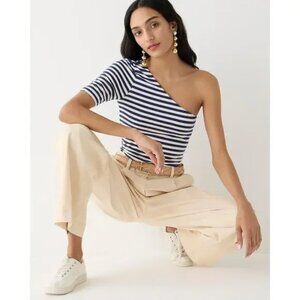 J.Crew FormKnit One-Shoulder Elbow-Sleeve T-shirt in Navy Stripe, XS